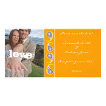 Blue & Orange Paisley Save the Date  Your Photo Photo Card