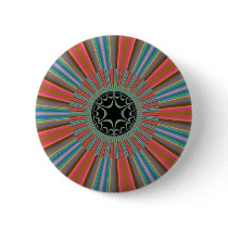 Blue Orange Sunburst Fractal Pinback Button