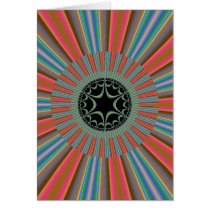 Blue Orange Sunburst Fractal Greeting Cards