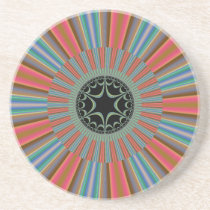Blue Orange Sunburst Fractal Coasters