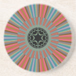Blue Orange Sunburst Fractal Coasters