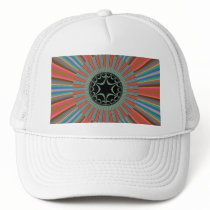 Blue Orange Sunburst Fractal Trucker Hats