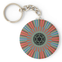Blue Orange Sunburst Fractal Key Chain