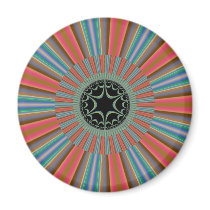 Blue Orange Sunburst Fractal Magnet