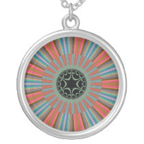 Blue Orange Sunburst Fractal Necklaces