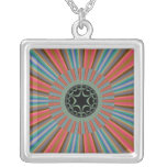 Blue Orange Sunburst Fractal Necklace