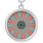 Blue Orange Sunburst Fractal Necklaces