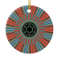 Blue Orange Sunburst Fractal Christmas Tree Ornaments