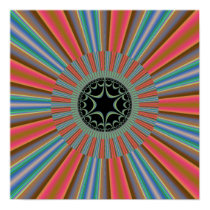 Blue Orange Sunburst Fractal Print