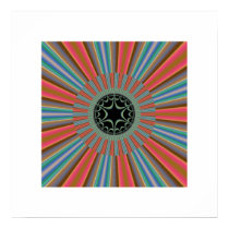 Blue Orange Sunburst Fractal Poster