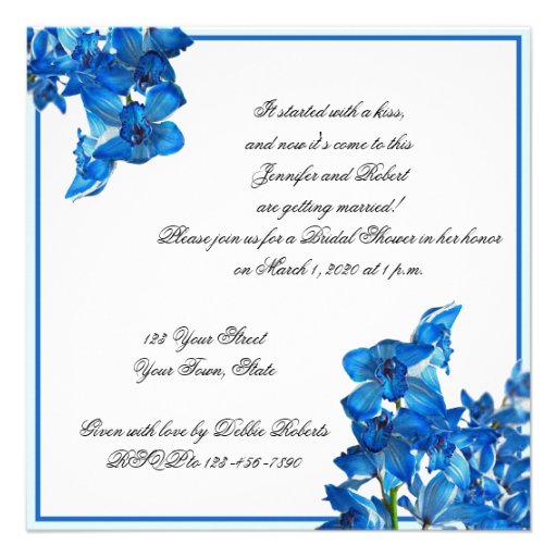 Blue Orchid Bridal Shower Invitation