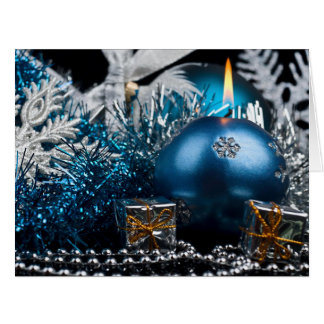 BLUE ORNAMENTS CHRISTMAS GREETINGS CARD