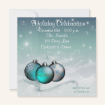 Blue Ornaments Glow Holiday Invitation