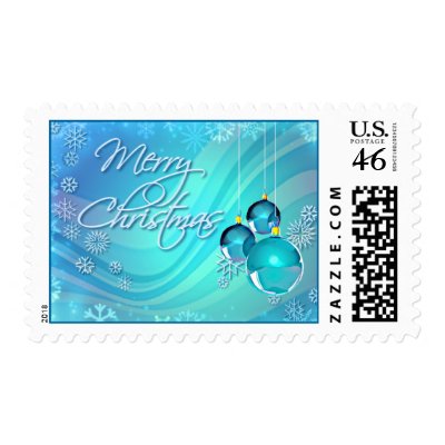 BLUE ORNAMENTS & SNOWFLAKES by SHARON SHARPE postage