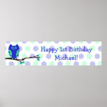 Blue Owl 1st Birthday Personalized Sign Print