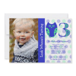 Blue Owl 3rd Birthday Party Photo Invitations