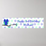 Blue Owl 3rd Birthday Personalized Sign Poster