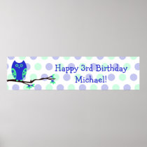 Blue Owl 3rd Birthday Personalized Sign Poster