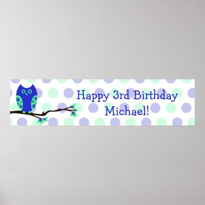 Blue Owl 3rd Birthday Personalized Sign Poster by Joyful_Expressions