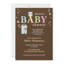 Blue Owl and Baby Overalls Shower Invite invitations