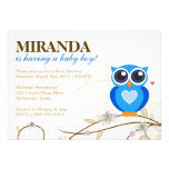 Blue Owl and Flourishes Boy Baby Shower Invite