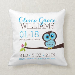 Blue Owl Baby Birth Announcement Pillows