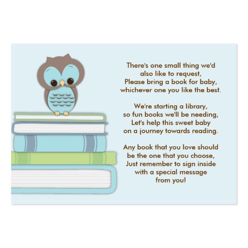 Blue Owl Baby Shower Book Insert Request Card Business Cards