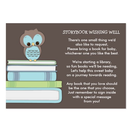 Blue Owl Baby Shower Book Insert Request Card Business Cards (front side)