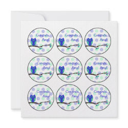 Blue Owl Baby Shower Cupcake Toppers or Favor Tags invitation