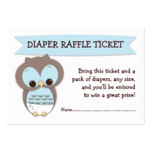 Blue Owl Baby Shower Diaper Raffle Ticket Insert Business Card Template