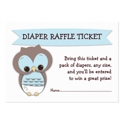 Blue Owl Baby Shower Diaper Raffle Ticket Insert Business Card Template (front side)