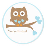 Blue Owl Baby Shower Envelope Seal Round Stickers