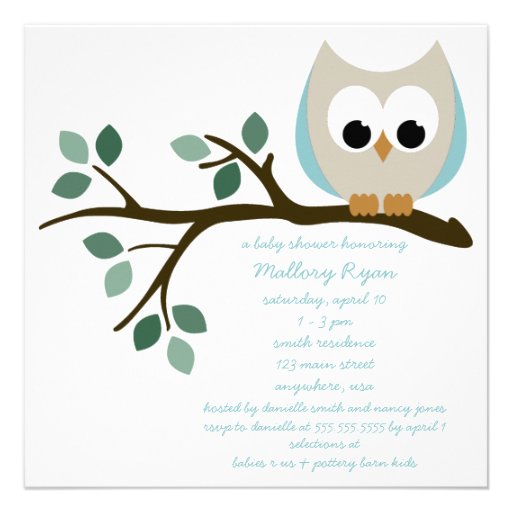 Blue Owl Baby Shower Invitation (front side)