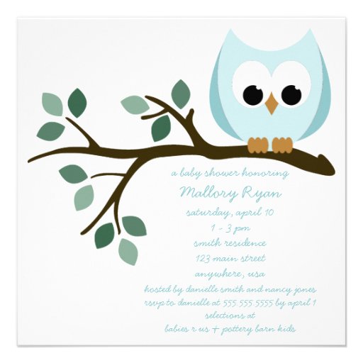 Blue Owl Baby Shower Invitation