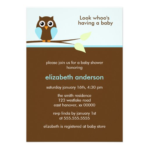 Blue Owl Baby Shower Invitations