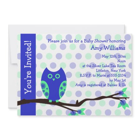 Blue Owl Baby Shower Invitations (Flat Card) invitation