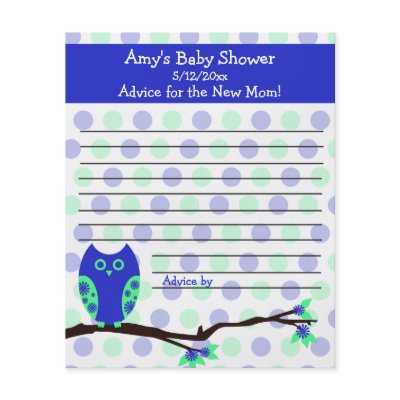 Blue Owl Baby Shower Personalized Advice Cards Custom Flyer by Joyful_Expressions