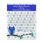 Blue Owl Baby Shower Personalized Advice Cards Custom Flyer