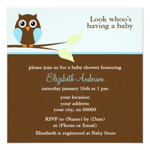 Blue Owl Baby Shower Personalized Announcements