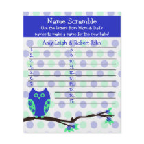 Blue Owl Baby Shower Personalized Game Custom Flyer