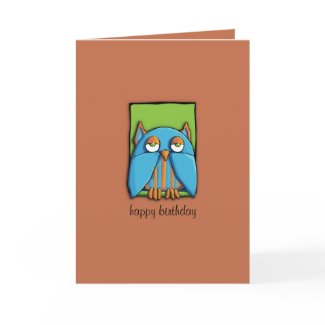 Blue Owl green brown Birthday Card card