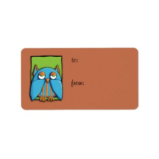 Blue Owl green brown Gift Tag Label label