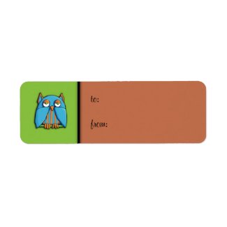 Blue Owl green brown small Gift Tag Label label