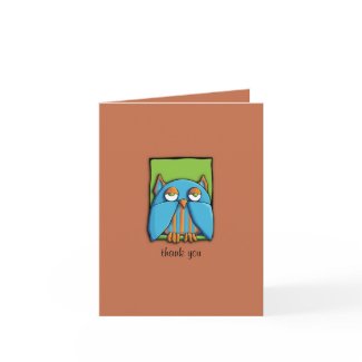 Blue Owl green brown Thank You Note Card card