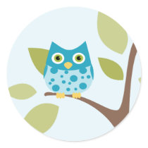 Blue Owl in a Tree Round Stickers