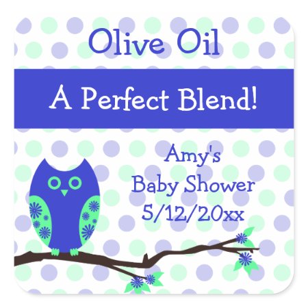 Blue Owl Olive Oil Personalized Favor Labels sticker