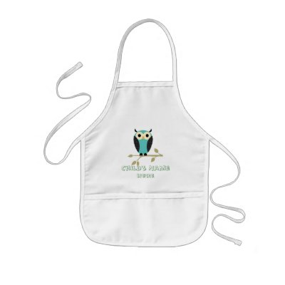 Blue Owl On Limb Apron With Name by rspears01