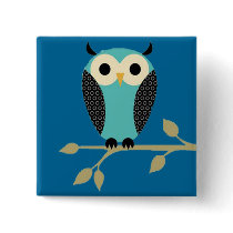 Blue Owl On Limb Button