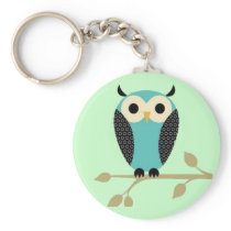 Blue Owl On Limb Keychain
