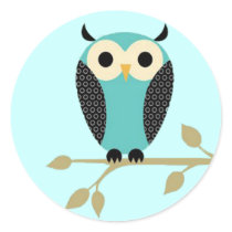Blue Owl On Limb Stickers